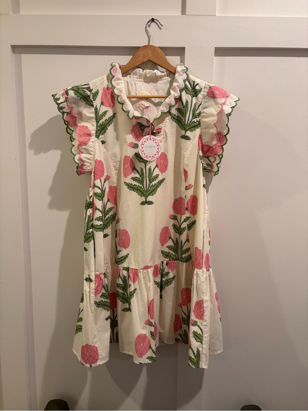 Umgee Cream Dress with Pink Floral Embroidery